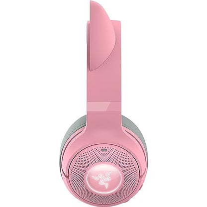 Razer Kraken Kitty V2 BT Wireless RGB Headset, Pink | Chroma RGB Kitty Ears & Earcups, Bluetooth 5.2, 40 mm Drivers, Noise-cancelling Mics, Lightweight, USB-C, 40 Hr Battery - color: Quartz Pink