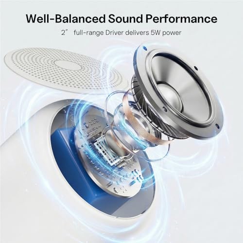 Bobtot Portable Bluetooth Speakers with Strap Easy to Carry | Wireless IPX5 Waterproof with Loud Stereo Sound, 20 Hours Playtime, Rechargeable Battery, Built-in Microphone, White - color: White