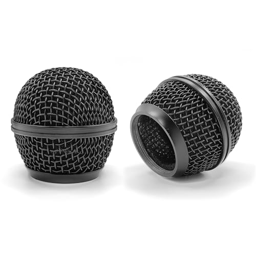 Musiin Microphone Replacement Grille for SM58, BETA 58A(Black 2 Pack) | SM58-LC, SM58S, SV100, PGX24, SLX4 microphone head cover, microphone ball head grille, pickup head parts