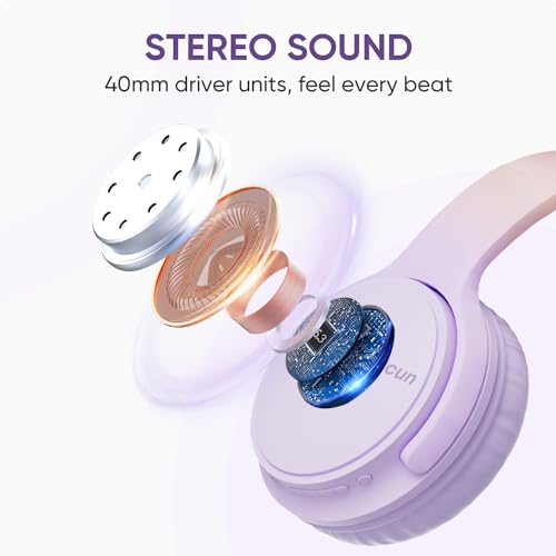 Wireless Headphones, Bluetooth Over Ear Headsets with Microphone, Hi-Fi Audio, 60H Playtime, Touch Control, Foldable Lightweight, On-Ear Headphones for Girls Women, Travel, Work, - color: Lavender Purple