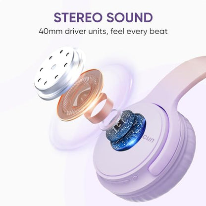 Wireless Headphones, Bluetooth Over Ear Headsets with Microphone, Hi-Fi Audio, 60H Playtime, Touch Control, Foldable Lightweight, On-Ear Headphones for Girls Women, Travel, Work, - color: Lavender Purple
