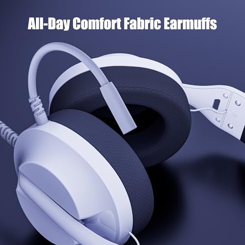 WIRWTRU Wired Gaming Headset for PS5, Xbox, Xbox Series X|S, PC, PS4 | 198g Lightweight Design, Noise Cancelling Microphone, Soft Earmuffs, 3.5mm Jack for Gaming & Work - color: White&Black