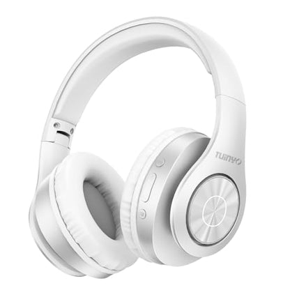 TUINYO Bluetooth Headphones Wireless, Over Ear Stereo Wireless Headset 40H Playtime with deep bass, Soft Memory-Protein Earmuffs, Built-in Mic Wired Mode PC/Cell Phones/TV-White - color: White
