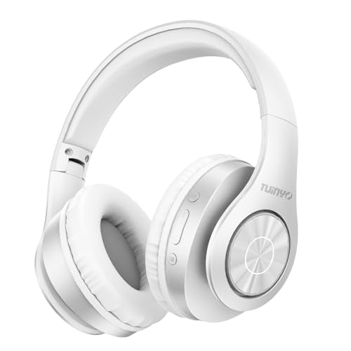 TUINYO Bluetooth Headphones Wireless, Over Ear Stereo Wireless Headset 40H Playtime with deep bass, Soft Memory-Protein Earmuffs, Built-in Mic Wired Mode PC/Cell Phones/TV-White - color: White