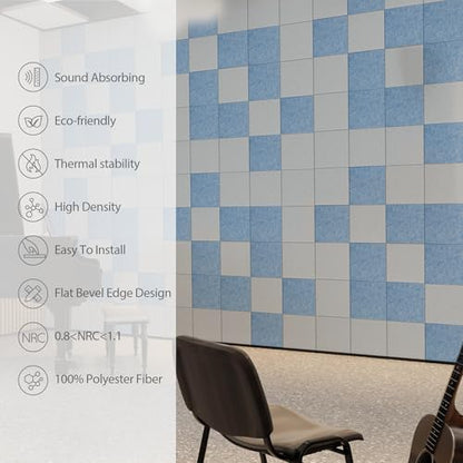 12 Pack Square Acoustic Panels Self Adhesive Sound Proof Foam | High density sound acoustic panel, 12 X 12 X 0.4 in acoustic wall panels in home, office, and more (Light Sky Blue) - color: Light Sky Blue, size: Square 12pcs