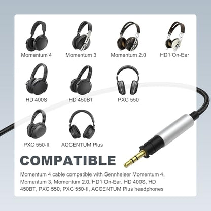 Momentum 4 Audio Cable Compatible with Sennheiser Momentum 4, Momentum 3, Momentum 2.0, HD1 On-Ear, HD 400S, HD 450BT, PXC 550, PXC 550-II, ACCENTUM Plus Headphones with 6.35mm Adapter, 6.6ft