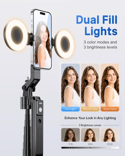 UBeesize 70" Auto Face Tracking Phone Tripod for iPhone & Camera with Light - size: 70in