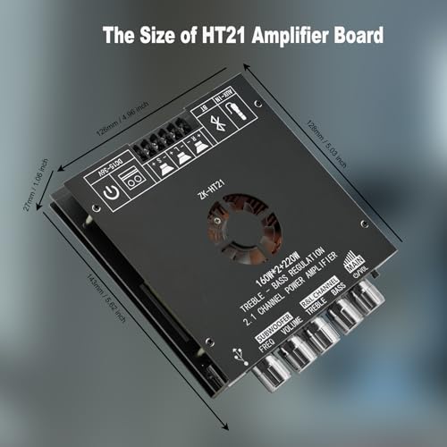 ZK-HT21 Bluetooth Amplifier Board, 160W×2+220W 2.1 Channel Subwoofer Audio Amplifier DC 15-36V Hi-Fi Bluetooth Module TDA7498E Chips BT/USB/AUX Input - size: Large