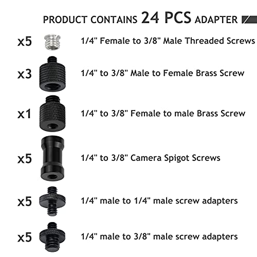 24 Pcs Camera Screw Adapter Set - 1/4 to 3/8 Tripod Mount Converter for Camera, Monopod, Ballhead, Flash Light Stand - color: 24 Pcs