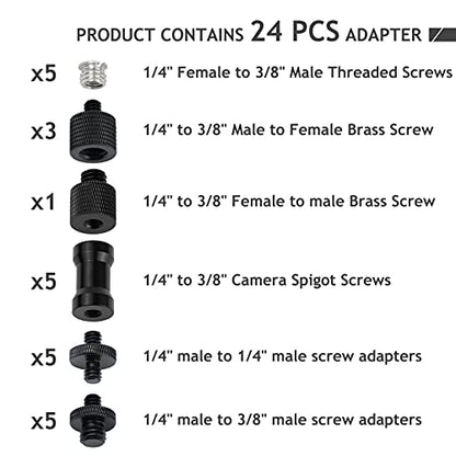 24 Pcs Camera Screw Adapter Set - 1/4 to 3/8 Tripod Mount Converter for Camera, Monopod, Ballhead, Flash Light Stand - color: 24 Pcs
