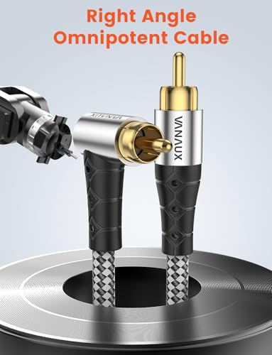 VANAUX Subwoofer Cable 90 Degree RCA to RCA Audio Stereo Cable Male to Male 24K Gold Plated Connector Nylon Braided Double Shielded Clean Sounding Signal Silver/3ft/1m - color: 90°Design RCA, size: Silver-3FT/1M
