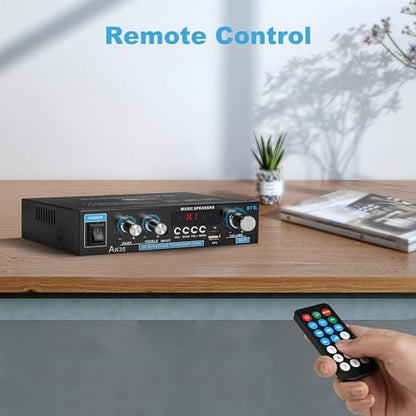 Stereo Amplifier AK35 Bluetooth 5.0 Receiver Home Audio 100Wx2 Dual Channel Speaker Amplifier with FM Radio, USB, SD Card Input for Home Theater Audio Stereo System with Remote Control