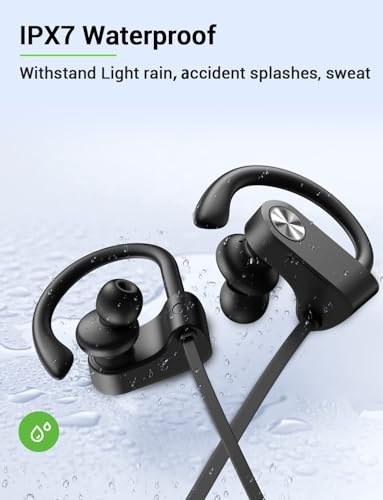 Bluetooth 5.3 Headphones, Wireless Sports In-Ear Earbuds IPX7 Waterproof | 16 Hours Playtime, Sweatproof Stereo Earphones with MIC, Noise Cancelling Headsets for Gym Running Workout, Clear Sound - color: Black