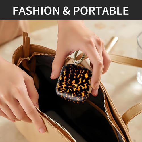 Cute Case Cover Compatible with AirPods 4th Generation 2024, Shockproof for Women & Girls with Cute Golden Round Buckle – Protective, Anti-Drop Design(Tortoiseshell) - color: Tortoiseshell