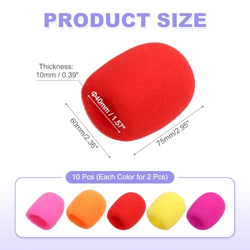 MECCANIXITY 10pcs Microphone Foam Covers, 40mm (1.57") ID 10mm (0.39") Thickness Microphone Windscreen Foam Cover for Most Handheld Microphones, Pink, Orange, Rose Red, Red, Yellow - color: Pink, Orange, Rose Red, Red, Yellow