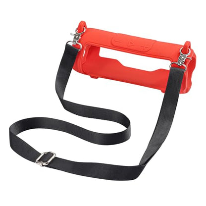 Silicone Cover Compatible with JBL Flip 7 Waterproof Portable Speaker with Shoulder Strap (Red) - color: Red