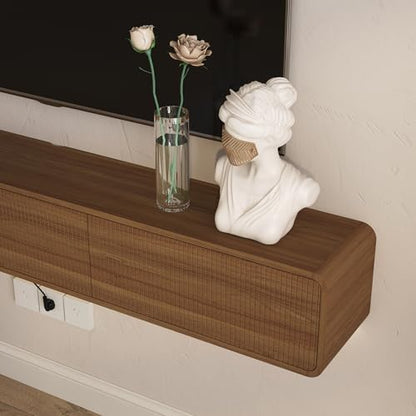 69" Floating Media Storage Cabinet, LED Media Console, Large Storage TV Console Stand for Entertainment Zones, Wood