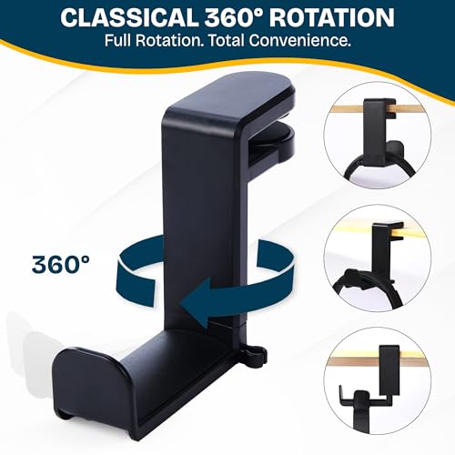Headphone Stand for Desk - Clamp-On Headset Holder with 360° Rotating Hook