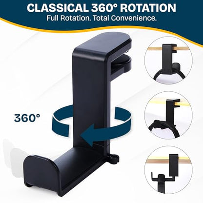Headphone Stand for Desk - Clamp-On Headset Holder with 360° Rotating Hook