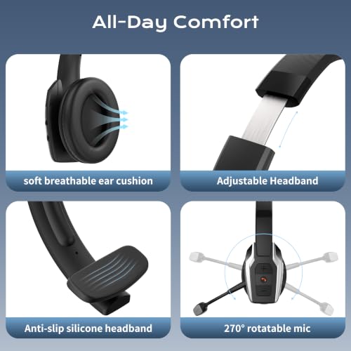Trucker Bluetooth Headset，Single-Ear Headphone for PC,Call Centre - color: Silver