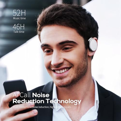 Open Ear Hook Headphones, 52Hrs Playtime Bluetooth Earbuds, Bluetooth 5.4, | On Ear Headphones, Clip-on Earphones Dual Device Pairing for Workout Office Travel - color: White