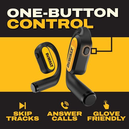 DEWALT Heavy Duty Open Ear Headphones, Bluetooth 5.3 Wireless Earbuds IP55, 44Hrs Runtime, Jobsite Premium Sound True Wireless Air Conduction Open Ear Earbuds with Earhooks for Worksites and Workouts