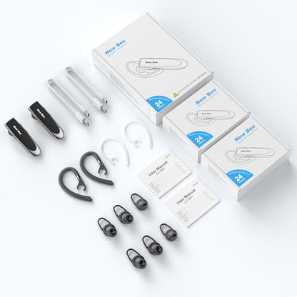 [2 Pack] Bluetooth Earpiece Wireless Handsfree Headset V5.0 24 Hrs Driving - color: Black