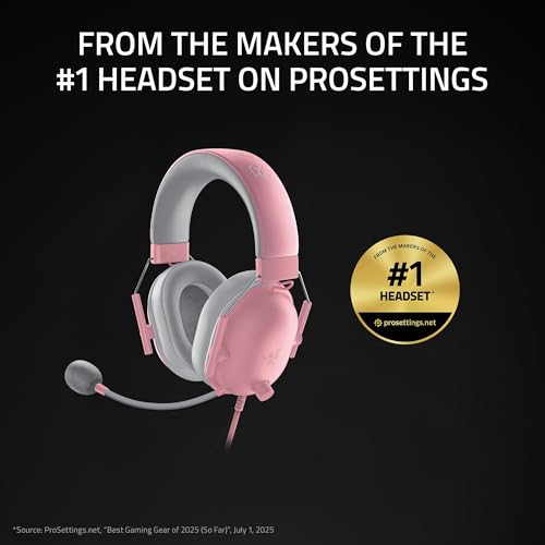 Razer BlackShark V2 X Gaming Headset, 50mm Drivers, Quartz Pink - color: Quartz Pink, size: 3.5 mm (Pack of 1), style: PC