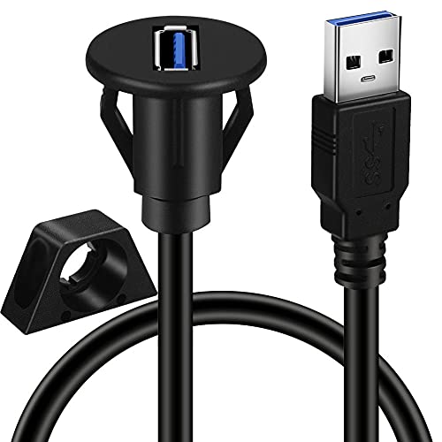 2팩 소형 USB 3.0 수-암 자동차 패널 마운트 케이블 0.9m(3피트) | 자동차 트럭 보트 오토바이 대시보드용 버클 자동차 마운트 플러시 연장 케이블 포함 - size: 2 pack USB 3.0 3ft