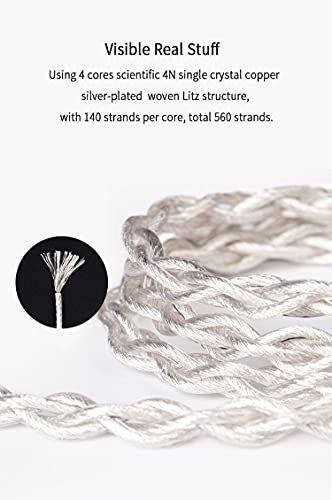 KBEAR Earphone Cable, 4 Cores 4N Single Crystal Copper Silver-Plated Woven Litz Structure in Ear Monitor Cable, Improve Comfortable and Smooth Wearing Replacement Cable(MMCX, 2.5mm)
