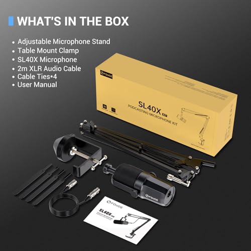 XLR Dynamic Microphone for Vocal Recording, Podcasting, Gaming, Live Streaming&Broadcasting, All Metal Cardioid Mic, Voice-Isolating Technology, with Boom arm SL40X+ - style: SL40X with Boom Arm