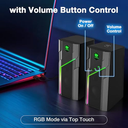 W-206RE RGB Bluetooth PC Speakers, Desktop Gaming Speakers with 21 LED Light Modes, USB Powered Stereo Computer Speakers for Monitor, Laptop and Gaming Setup