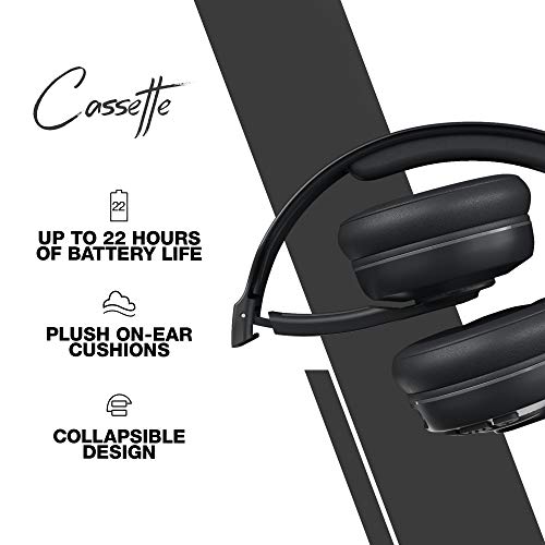 Skullcandy Cassette Wireless On-Ear Bluetooth Headphones - Black | 22 Hours Battery, Foldable Lightweight Design, Backup 3.5mm AUX Cable Included for Wired Connection, Microphone