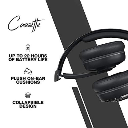 Skullcandy Cassette Wireless On-Ear Bluetooth Headphones - Black | 22 Hours Battery, Foldable Lightweight Design, Backup 3.5mm AUX Cable Included for Wired Connection, Microphone