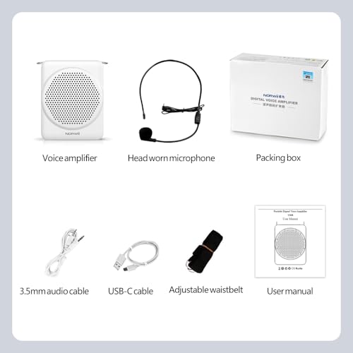 Mini Voice Amplifier with Microphone Headset, Portable Speaker with Mic | Quick Charging Amplifier, Wired Headset Microphone with Speaker for Teachers, Training, Meeting, Tour Guide, Yoga, Classroom - color: White
