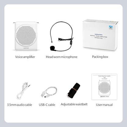 Mini Voice Amplifier with Microphone Headset, Portable Speaker with Mic | Quick Charging Amplifier, Wired Headset Microphone with Speaker for Teachers, Training, Meeting, Tour Guide, Yoga, Classroom - color: White