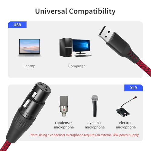 10FT XLR to USB Recording Cable,XLR Female to USB A Microphone Link Converter Cable for Microphones or Karaoke Recording
