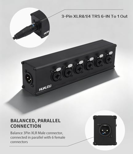 3Pin XLR & 1/4 TRS 6 Female to 1 XLR Male Splitter,6 Way XLR Six-Input and one-Output Parallel Connection Adapter,Four Microphone inputs Converted to one Output,6 in to 1 Out Aduio Splitter - color: XLR 1M TO 6F