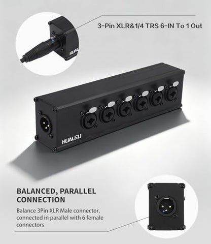 3Pin XLR & 1/4 TRS 6 Female to 1 XLR Male Splitter,6 Way XLR Six-Input and one-Output Parallel Connection Adapter,Four Microphone inputs Converted to one Output,6 in to 1 Out Aduio Splitter - color: XLR 1M TO 6F
