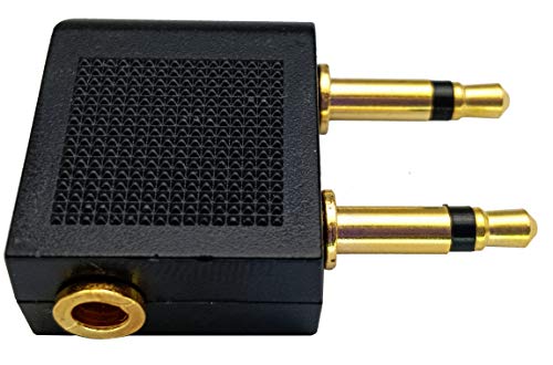Dual 3.5mm (1/8") Male to 3.5mm Female AUX Audio Jack Adapter Converter for Using Headphone on Airplane Airline Flight (2 Pack)