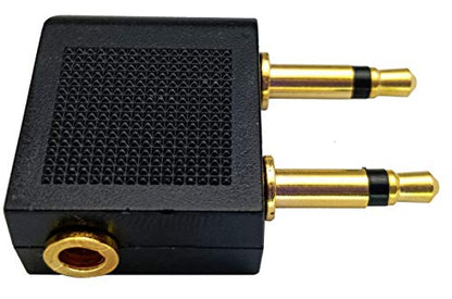 Dual 3.5mm (1/8") Male to 3.5mm Female AUX Audio Jack Adapter Converter for Using Headphone on Airplane Airline Flight (2 Pack)