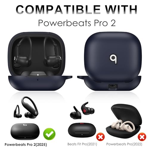 for Beats Powerbeats Pro 2 Case Cover, Top Logo Visible | Soft Silicone Shockproof Protective Skin Case for Beats Powerbeats Pro 2 2025 with Cleaner Kit & Carabiner, Midnight Blue - color: Midnight Blue