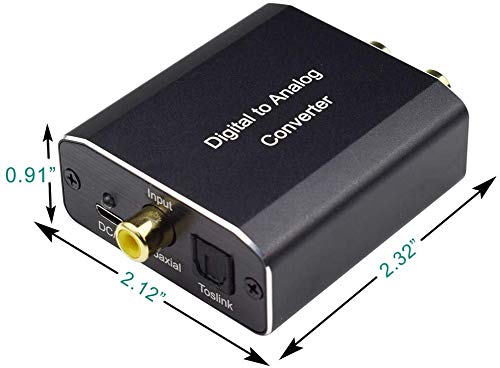 Digital to Analog Audio Converter, Hdiwousp 192 kHz DAC Digital Coaxial and Optical Toslink to Analog 3.5mm Jack and RCA (L/R) Stereo Audio Adapter with Optical Cable for HDTV Home Cinema, Aluminum