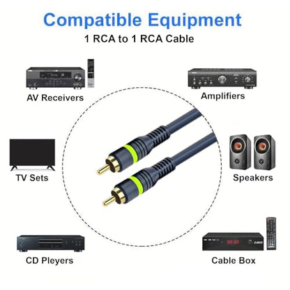 RCA Cable, 25ft,1-RCA Male to 1-RCA Male, Shielded, Gold-Plated Connectors, for Speakers/Subwoofers, Amplifiers, Home Theater Receivers, HDTV, Hi-Fi Systems, etc (2-Pack) - size: (2-Pack) 25-Feet