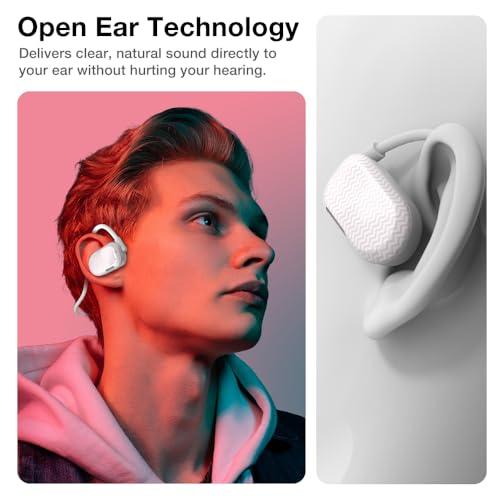 Purity Air Open Ear Headphones - True Air Conduction Wireless Bluetooth Open Ear Earbuds with Dual Mic for iPhone/Android - Secured Long Wearing Comfort, Sports Sweat Resistant (Pink Chevron) - color: Pink Chevron