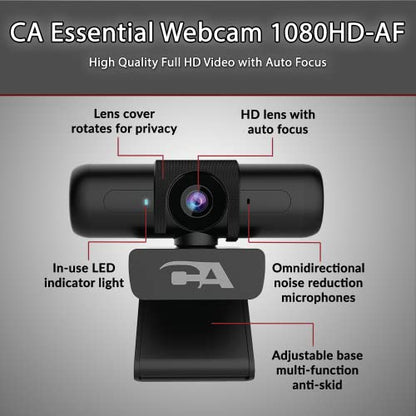 Cyber Acoustics WC-2000 1080p Webcam, Auto-Focus, Privacy Shutter | Omnidirectional Microphone, Universal Monitor Mount, 65-Degree Field of View, USB-A Plug-and-Play - size: WC-2000
