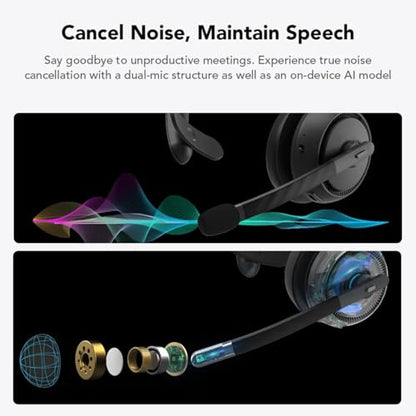 NUROUM HP31S Single Ear Wireless Headset with Noise Cancelling Mic & Dongle | Charging Stand, Multi-Point, All-Day Comfort, Long Battery Life, One Button Mute, Versatile Connectivity