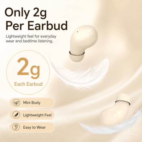 Sleep Earbuds Bluetooth 5.4, Mini Invisible Noise Blocking Sleeping Headphones, Hidden Earbuds with LED Display for Small Ears, for Side Sleepers Meditation Travel Gym Workout (Khaki) - color: Skin tone