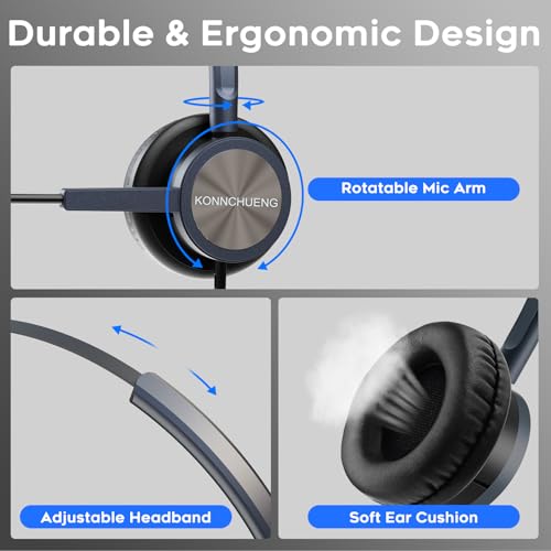 Wired Headset with Mic for Cisco Phone, Dual Ear Headphone for Call Center