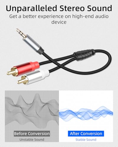 GELRHONR 3.5mm to 2 RCA Audio Cable 1FT, Short 1/8 Aux Male to 2RCA Male Adapter Cable for Smartphone, Tablet, MP3, HDTV and More, 2Pack (3.5mm M to RCA M) - color: 3.5mm M to RCA M